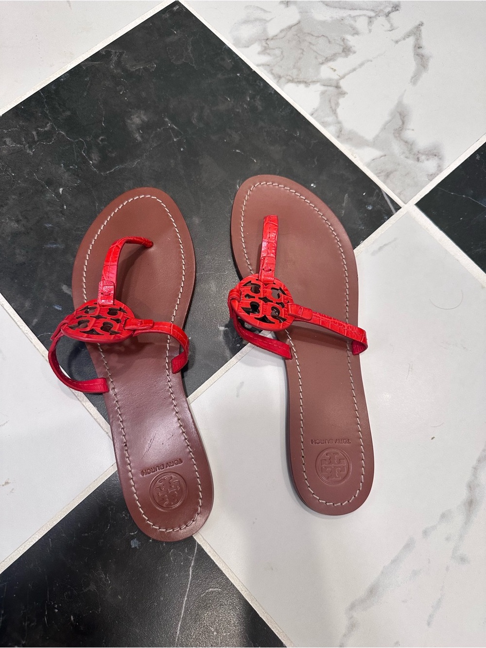 Tory Burch Red Logo Thong Sandals